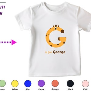 Camisa personalizada para crianças, nome personalizado, camiseta com letra g personalizada, presente para crianças pequenas, roupas para meninas, presente personalizado para crianças