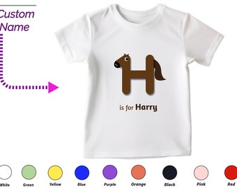 Personalisiertes Kinder-T-Shirt als Geschenk für Kleinkinder – T-Shirt mit individuellem Buchstaben H, individueller Name für Kleinkind-Babykleidung, individuelle Onesies für Kinder