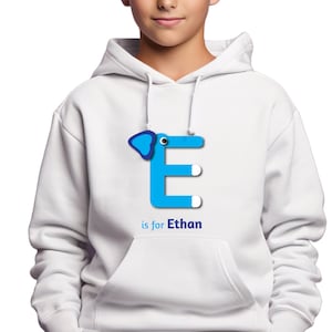 Moletom com capuz e moletom com alfabeto personalizado para meninos pequenos - Moletom com capuz de outono com nome personalizado e inicial E, presente de aniversário e Natal