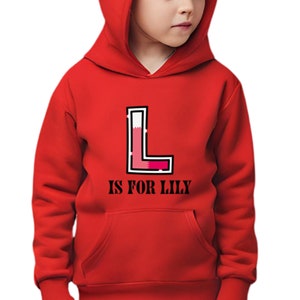 Sudadera con capucha de manga larga con nombre personalizado para niñas: personaliza tu inicial L en la sudadera para niñas pequeñas, ropa de regalo para cumpleaños y Navidad