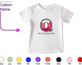 Personalisiertes Kinder-T-Shirt als Geschenk für Kleinkinder – individuelles Initialen-Q-T-Shirt, individueller Name für Kleinkind-Babykleidung, individuelle Onesies für Kinder