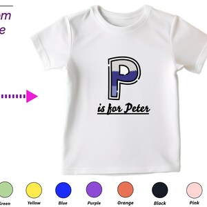 Regalo personalizado de camiseta para niños para niños pequeños - Iniciales personalizadas P en regalo de camisa para cumpleaños de niños pequeños y regalo de camisa de Navidad para niños