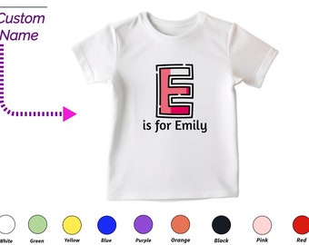 Aangepaste kindertshirt cadeau voor peutermeisjes - personaliseer initialen E Tee, aangepaste naam voor peutermeisje kleding aangepaste rompertjes verjaardagscadeau