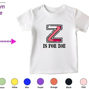 Regalo personalizado de camiseta para niños para niñas pequeñas - Iniciales personalizadas Z en regalo de camisa para niñas pequeñas Cumpleaños y regalo de Navidad para niños