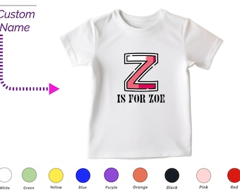 Personalized Kids Tshirt Gift For Toddler Girls - Custom Initials Z Tee, Custom Name For Toddler Baby Girl Clothing, Custom Onesies For Kids