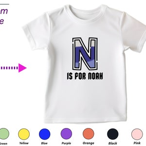 Regalo personalizado de camiseta para niños para niñas pequeñas. Personalice sus iniciales N en la camiseta para un regalo perfecto de cumpleaños y Navidad para niños.