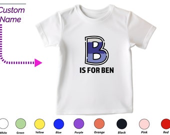 Cadeau t-shirt enfant personnalisé pour tout-petits garçons - T-shirt B initiales personnalisées, nom personnalisé pour vêtements de bébé en bas âge, cadeau d'anniversaire grenouillère personnalisé