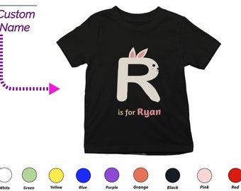 Custom Kids Tshirt Gift For Toddler Girls - Personalized Initials R Tee, Custom Name For Toddler Baby Girl Clothing Custom Onesies For Kids