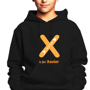 Nome personalizado e inicial X moletom com capuz de outono para meninos pequenos - moletom com alfabeto personalizado, roupas de aniversário e Natal para meninos