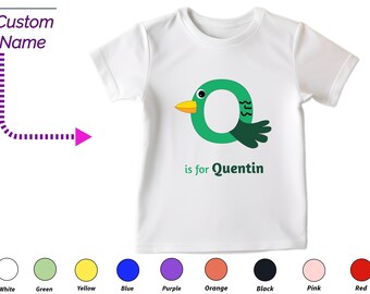 Gepersonaliseerde kindertshirt cadeau voor peutermeisjes - aangepaste initialen Q Tee, aangepaste naam voor peuter babymeisjeskleding, aangepaste rompertjes voor kinderen
