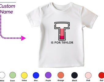 Gepersonaliseerde kindertshirt cadeau voor peutermeisjes - aangepaste initialen T Tee, aangepaste naam voor peuterbabykleding, aangepaste rompertjes voor kinderen