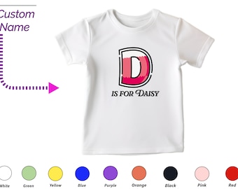 Custom Kids Shirt Custom Name Girl T-Shirt - Personalized Letter D Tee, Custom Name For Toddler Baby Girl Clothing Custom Baby Gift For Kids