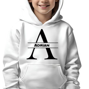 Sudadera con capucha con nombre personalizado para niños pequeños: sudadera con letra A personalizada, regalo para ropa de bebé, regalo de cumpleaños y Navidad para niños