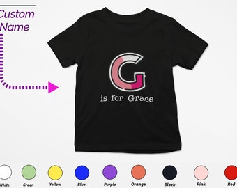 Personalized Kids Tshirt Gift For Toddler Girls - Custom Initials G Tee, Custom Name For Toddler Baby Girl Clothing Custom Onesies For Kids