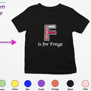 Regalo personalizado de camiseta para niños para niñas pequeñas - Iniciales personalizadas F en regalo de camisa para cumpleaños de niños pequeños y regalo de camisa de Navidad para niños