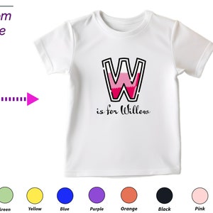 Regalo personalizado de camiseta para niños para niñas pequeñas: iniciales personalizadas W en la camiseta para el regalo perfecto de cumpleaños y Navidad para niños