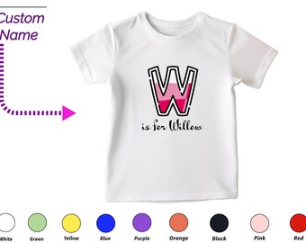 T-shirt personnalisé pour enfant en bas âge - T-shirt personnalisé avec initiales W, nom personnalisé pour tout-petit, vêtement de bébé, cadeau d'anniversaire personnalisé