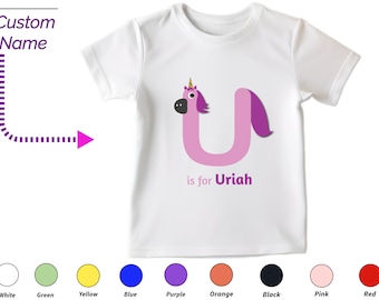 Custom Kids Shirt Custom Name Girl T-Shirt - Personalized Letter U Tee, Custom Name For Toddler Baby Girl Clothing Custom Baby Gift For Kids