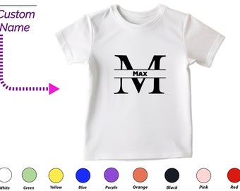Aangepaste kindertshirt cadeau voor peuterjongens - gepersonaliseerde initialen M Tee, aangepaste naam voor peuter babykleding aangepaste rompertjes verjaardagscadeau