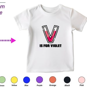 Regalo personalizado de camiseta para niños para niñas pequeñas. Personalice sus iniciales V en la camiseta para un regalo perfecto de cumpleaños y Navidad para niños.