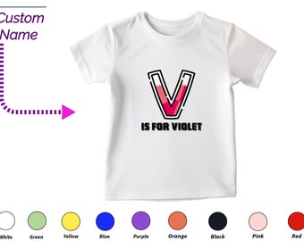 Custom Kids Tshirt Gift For Toddler Girls - Personalized Initials V Tee, Custom Name For Toddler Baby Clothing Custom Onesies Birthday Gift