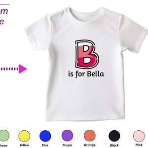 Regalo personalizado de camiseta para niños para niñas pequeñas. Personalice sus iniciales B en la camiseta para un regalo perfecto de cumpleaños y Navidad para niños.