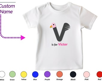 Custom Kids Tshirt Gift For Toddler Girls - Personalized Initials V Tee, Custom Name For Toddler Baby Clothing Custom Onesies Gift For Kids