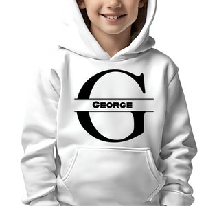 Sudadera con capucha de otoño con nombre personalizado y letra G para niños pequeños: sudadera de manga larga con nombre personalizado para niños, regalo ideal de cumpleaños y Navidad