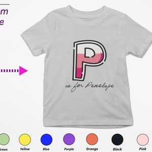 Regalo personalizado de camiseta para niños para niñas pequeñas - Iniciales personalizadas P en regalo de camisa para cumpleaños de niños pequeños y regalo de camisa de Navidad para niños