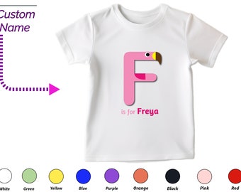 Aangepaste kindershirt aangepaste naam meisje T-shirt - personaliseer initialen F Tee, aangepaste naam voor peuter meisje kleding aangepaste rompertjes cadeau voor kinderen