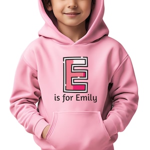 Moletom com capuz de outono com nome personalizado e inicial E para meninas pequenas - Moletom de manga comprida personalizado, perfeito para aniversário e Natal