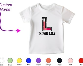 Aangepaste kindertshirt cadeau voor peutermeisjes - gepersonaliseerde initialen L Tee, aangepaste naam voor peuter babykleding aangepaste rompertjes verjaardagscadeau