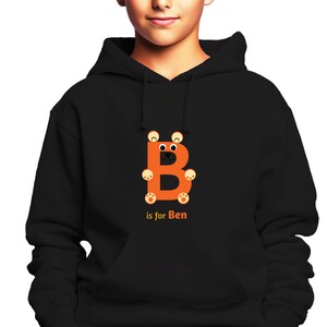 Moletom com capuz de outono com nome personalizado para meninos pequenos - Design de alfabeto personalizado com capuz inicial 'B', presente para meninos de aniversário e Natal