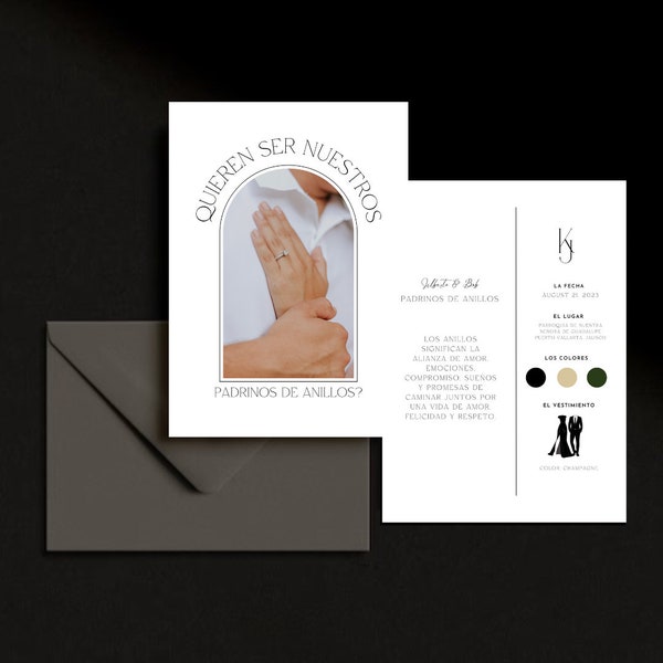 Modern Spanish Padrinos de Anillos Template | Tarjeta Digital Para Padrinos de Anillos | Catholic Wedding Proposal Card