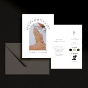 Modelo espanhol moderno de Padrinos de Arras | Tarjeta Digital Para Padrinos de Arras | Cartão de proposta de casamento católico