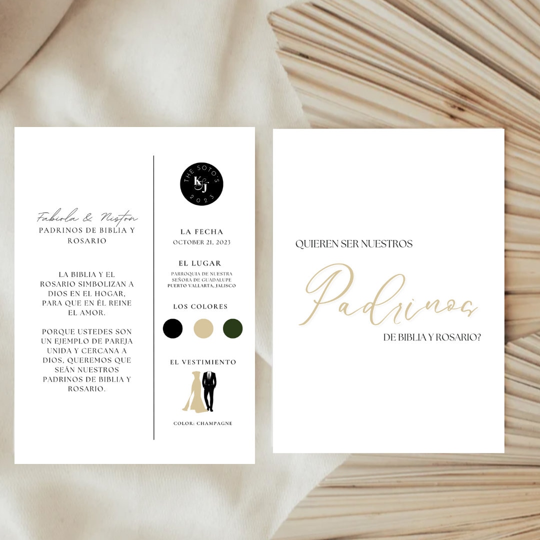 Plantilla de Padrinos de Biblia y Rosario en español