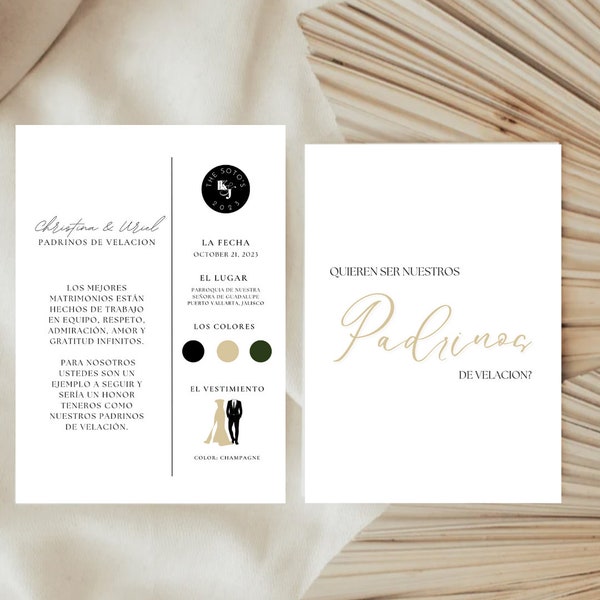 Plantilla de Padrinos de Velacion Españoles: Personalizable y lista para usar / Padrinos de Boda Catolica / Padrino de Velacion Proposal Card