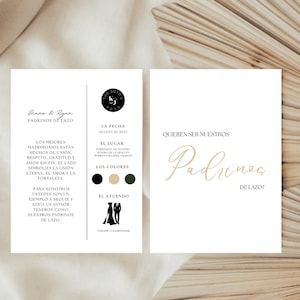 Modèle Padrinos de Lazo espagnol : personnalisable et prêt à l'emploi | Padrinos de Boda Catolica | Carte de proposition de Padrino de Lazo