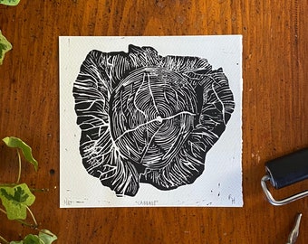 Cabbage Print - Fine Art Linoleum Block Print - Wall Art