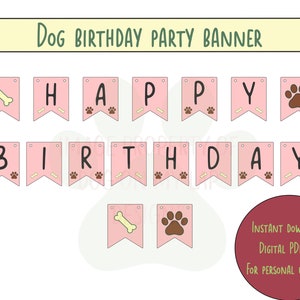 Dog Happy Birthday printable banner bunting- pink