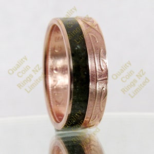 NZ Half Penny coin ring with Pounamu (Greenstone)inlay