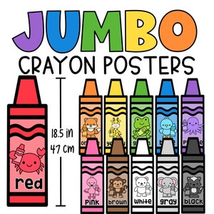 Pósteres JUMBO de colores con crayones imprimibles para el aula de MÁS DE 18 PULGADAS de alto
