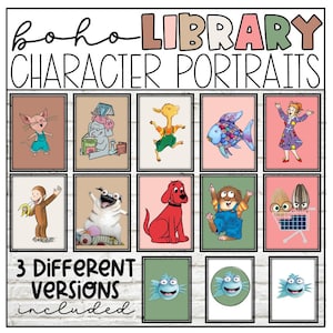 Boho Neutrals Classroom Library Book Character Portraits for Character Gallery Wall