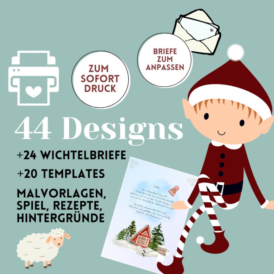 44 Wichtel Designs 24 BRIEFE 20 Designs zum Ausdrucken schnell und