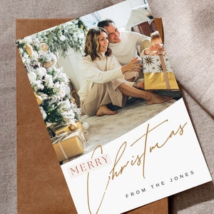 Cartão de Natal elegante | Elegante e Dourado | Cartão de Natal simples e tradicional | Cartão de Natal personalizável