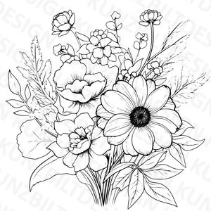 Wildblumen Blumenstrauß Umriss SVG, herunterladbare Blumenbild, SVG, Schneideplotter