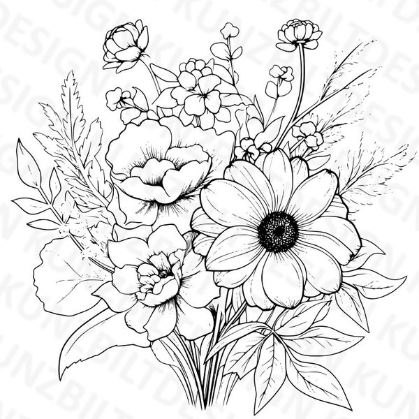 Wildflower Bouquet Outline SVG, Downloadable Flower Picture, SVG, Vinyl Cutter