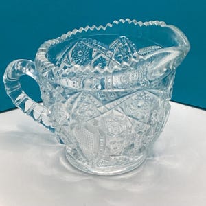 McKee PresCut EAPG Glass Creamer Set Saw Tooth Edge VTG USA