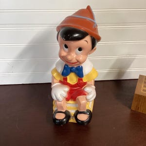Vintage Walt Disney Productions Play Pal Pinocchio Blow Mold Plastic Piggy Bank
