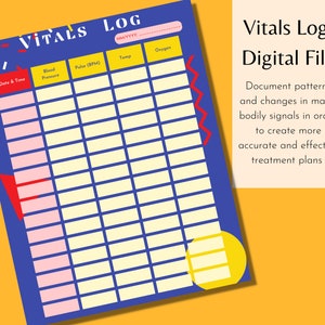 Vitals Log Digital File (Alice) | for Disability, Chronic Illness, Chronic Pain, Spoonies, Neurodivergents